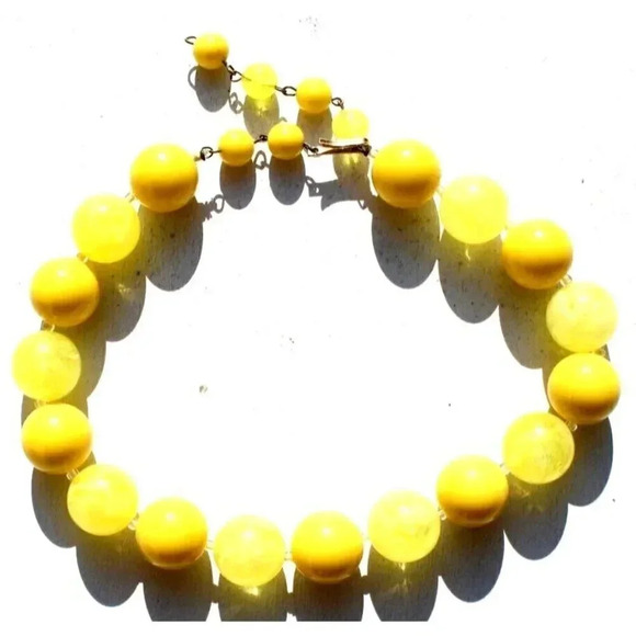 Vintag YELLOW MCM Retro Chunky Beaded Choker Cocktail Costume Necklace - Picture 1 of 1